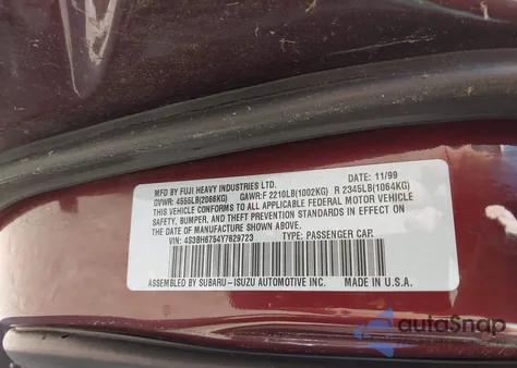 2000 Subaru Outback z USA, uszkodzony, nr VIN 4S3BH6754Y7629723